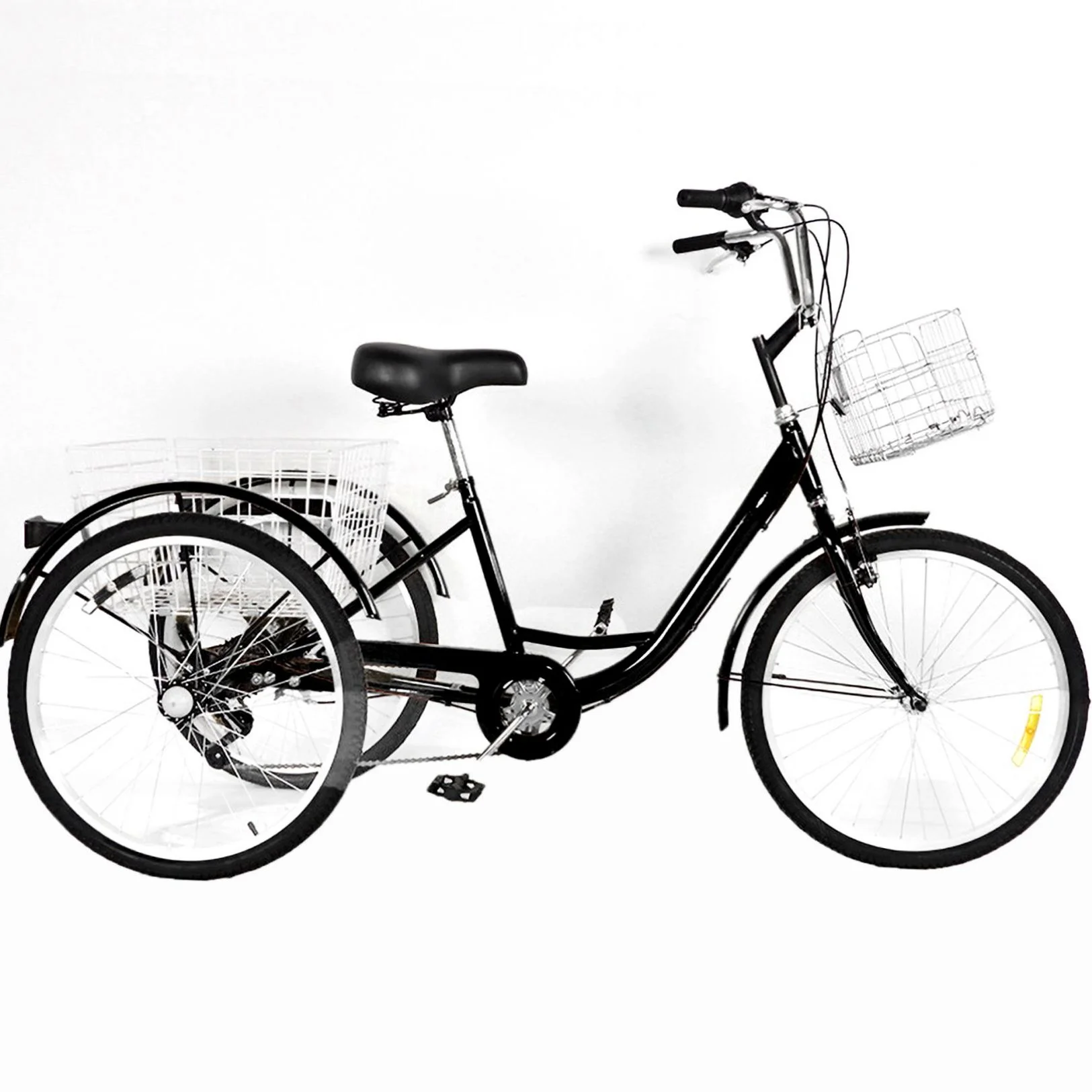 Dinling 7 Speed Adult Tricycle, 26-Inch 3 Wheels Bike, Low Step-Through Frame, Large Cruiser Seat, Front and Rear Basket, Black - Curated Treasures Market