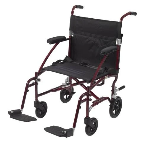 Drive Medical Fly Lite Ultra Lightweight Transport Wheelchair, Red Frame, 19x22
