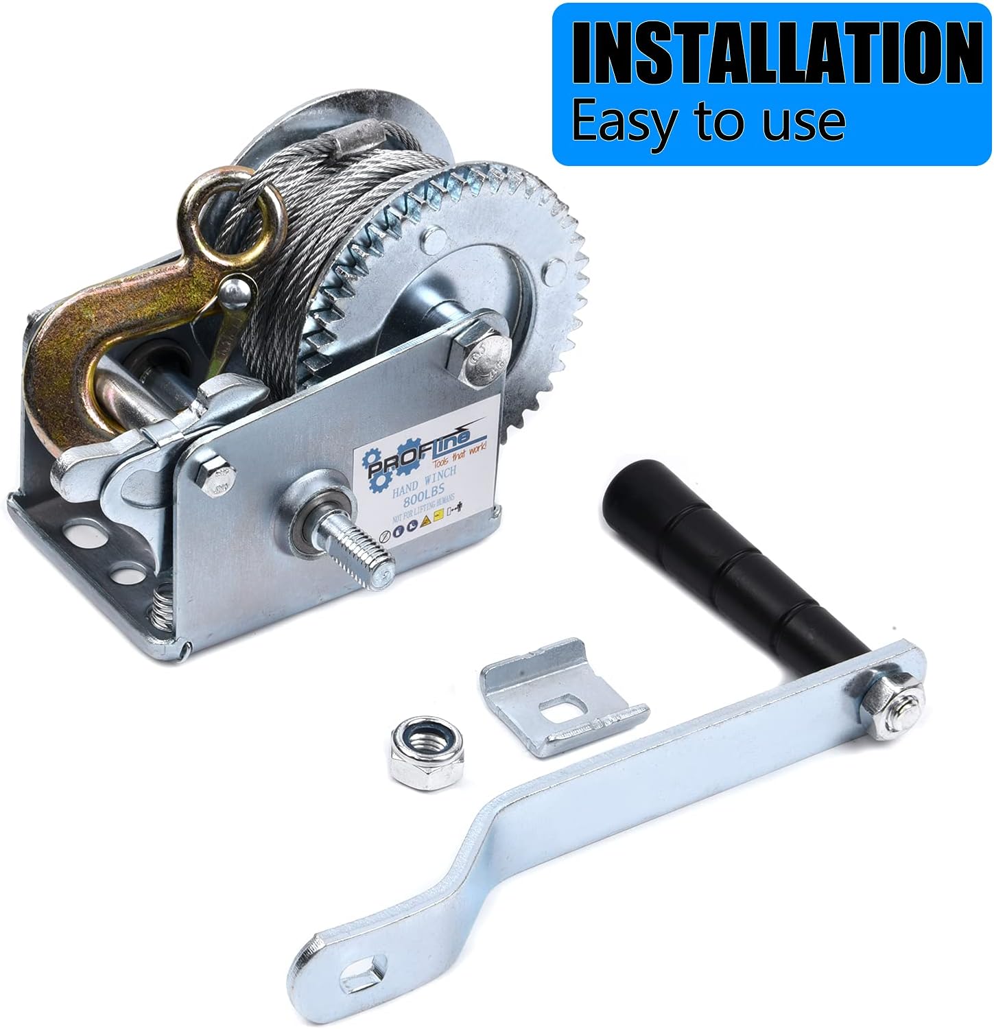 PROFLine 2500lbs Hand Winch Heavy Duty Boat Trailer Two-Way Ratchet Gear Manual Winch Hand Crank with 32.8 ft Steel Wire for ATV Truck Towing Pack of 2