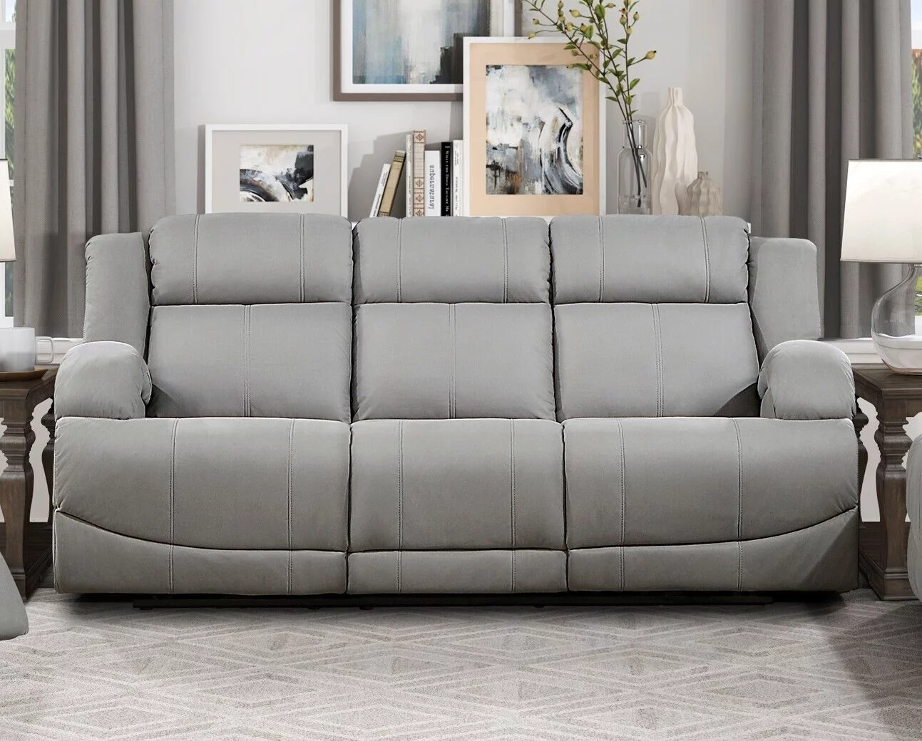 Gray Color Polished Microfiber Upholstered Reclining Sofa Set 2pc Sofa Console Loveseat Modern Living Room