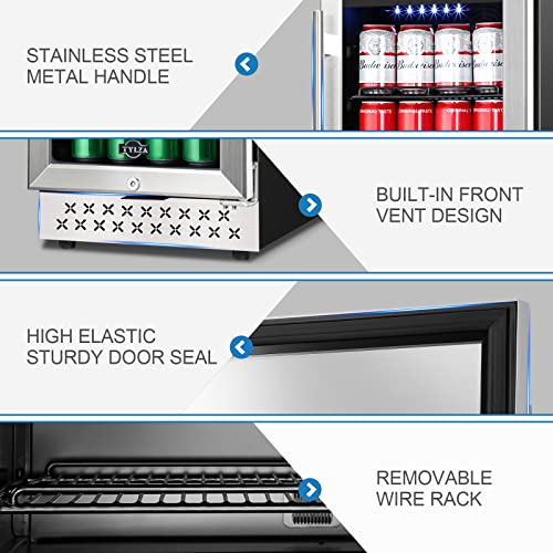 Tylza Mini Fridge 15 Inch Wine Cooler Under Counter, 30 Bottle Dual Zone Wine Fridge with Stainless Steel, Wine Refrigerator Freestanding, and Built-in Wine Cellars TYWC100