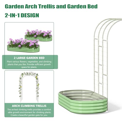 Galvanized Raised Garden Bed with 85" H Arch Trellis, Metal Raised Garden Bed Kit with Trellis for Climbing Vegetables Flowers Herbs, Planter Box with Plant Ties and Climbing Netting