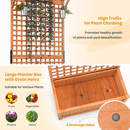 Giantex 2 Pcs Raised Garden Bed with Trellis & Roof, 72.5" Wooden Garden Bed, High Trellis for Plant Flower Climbing Pot Hanging, Indoor & Outdoor Planter Box for Yard, Garden, Balcony