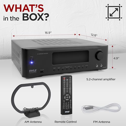 Pyle 5.2-Channel Hi-Fi Bluetooth Stereo Amplifier - 1000 Watt AV Home Speaker Subwoofer Sound Receiver w/ Radio, USB, RCA, HDMI, MIC IN, Wireless Streaming, Supports 4K UHD TV, 3D, Blu-Ray
