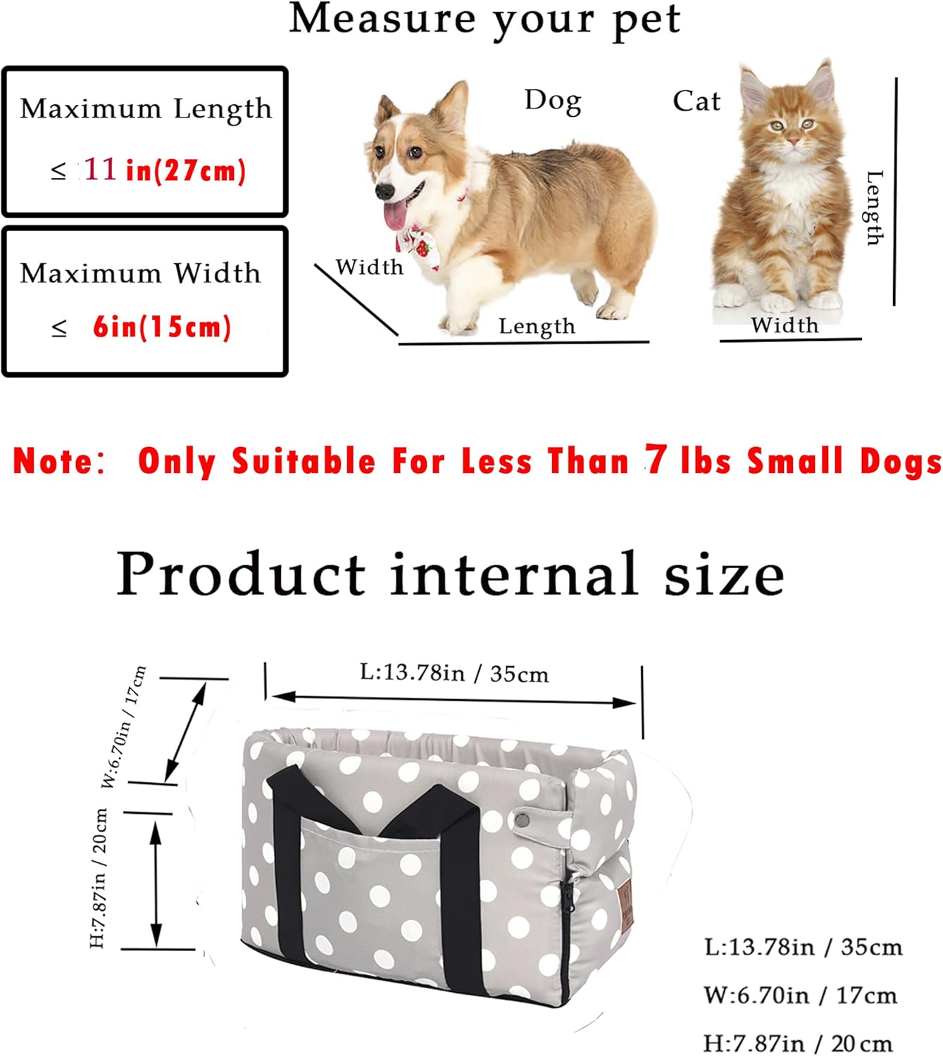 Ximei Dog Booster Car Seat ON Car Armrest Center Console Dog Pet Booster Car Seat Dog Cat Travel Seat Puppy Console for SUV Secure Safety Seat Perfect for Small Dogs Cats (Black and White)