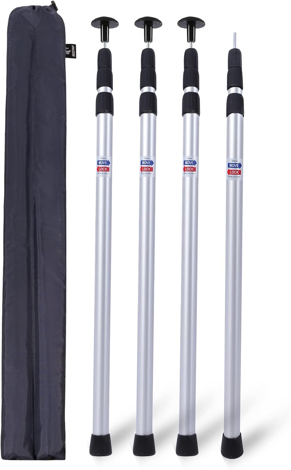 REDCAMP Aluminum Tarp Poles Heavy Duty and Adjustable, Set of 2, 35''-90''/75''-86 Telescoping Lightweight Tent Poles for Tarp, Silver New/Silver New-4 Section