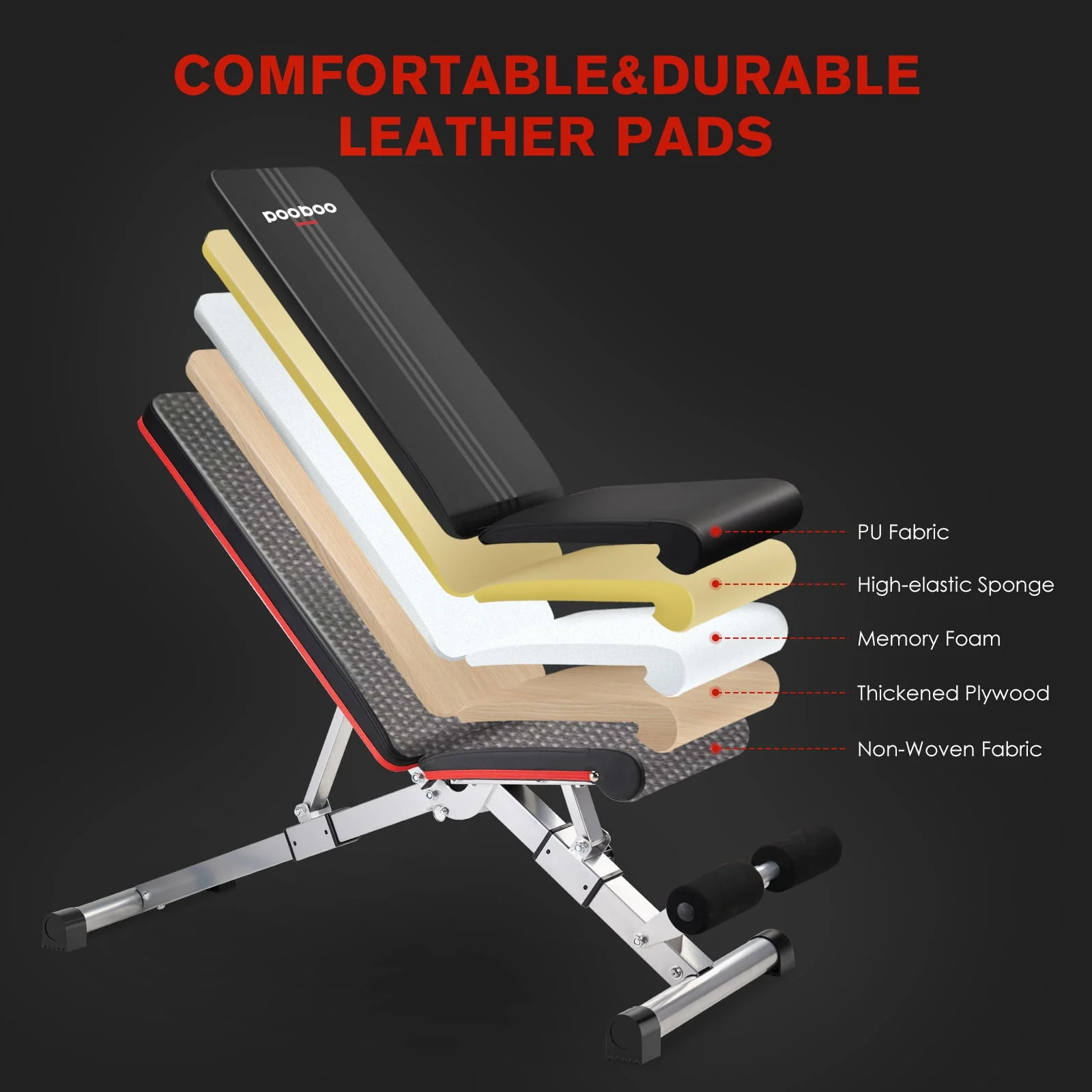 Pooboo Dumbbell Bench Workout Foldable Weight Bench 600 lbs with 6 Incline Adjustable and Thickened 5 Layer Structure gym bench Strength Training Bench for Home Training