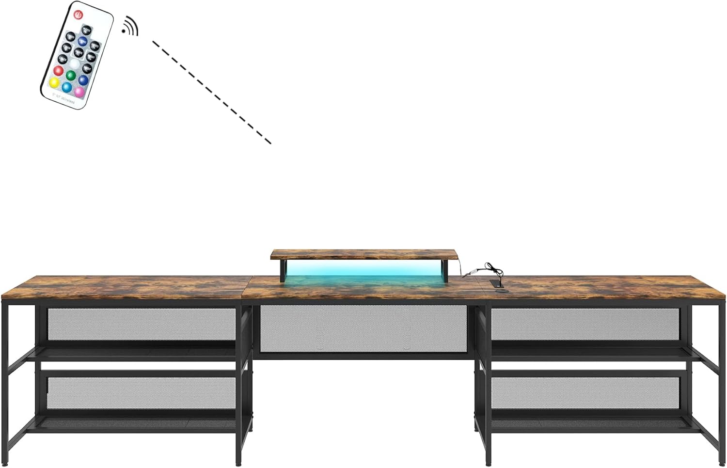 U-Shaped Desk with Shelve and LED Lights