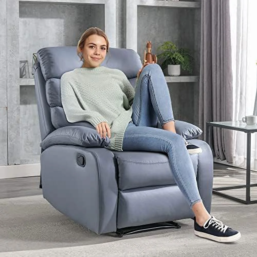 NLIBOOMLife Recliner Chair for Living Room  Manual Recliner with Micro Leather  Overstuffed Single Sofa  Easy to Operate Footrest &amp; Headrest  Suitable for Small Spaces- Cerulean Blue