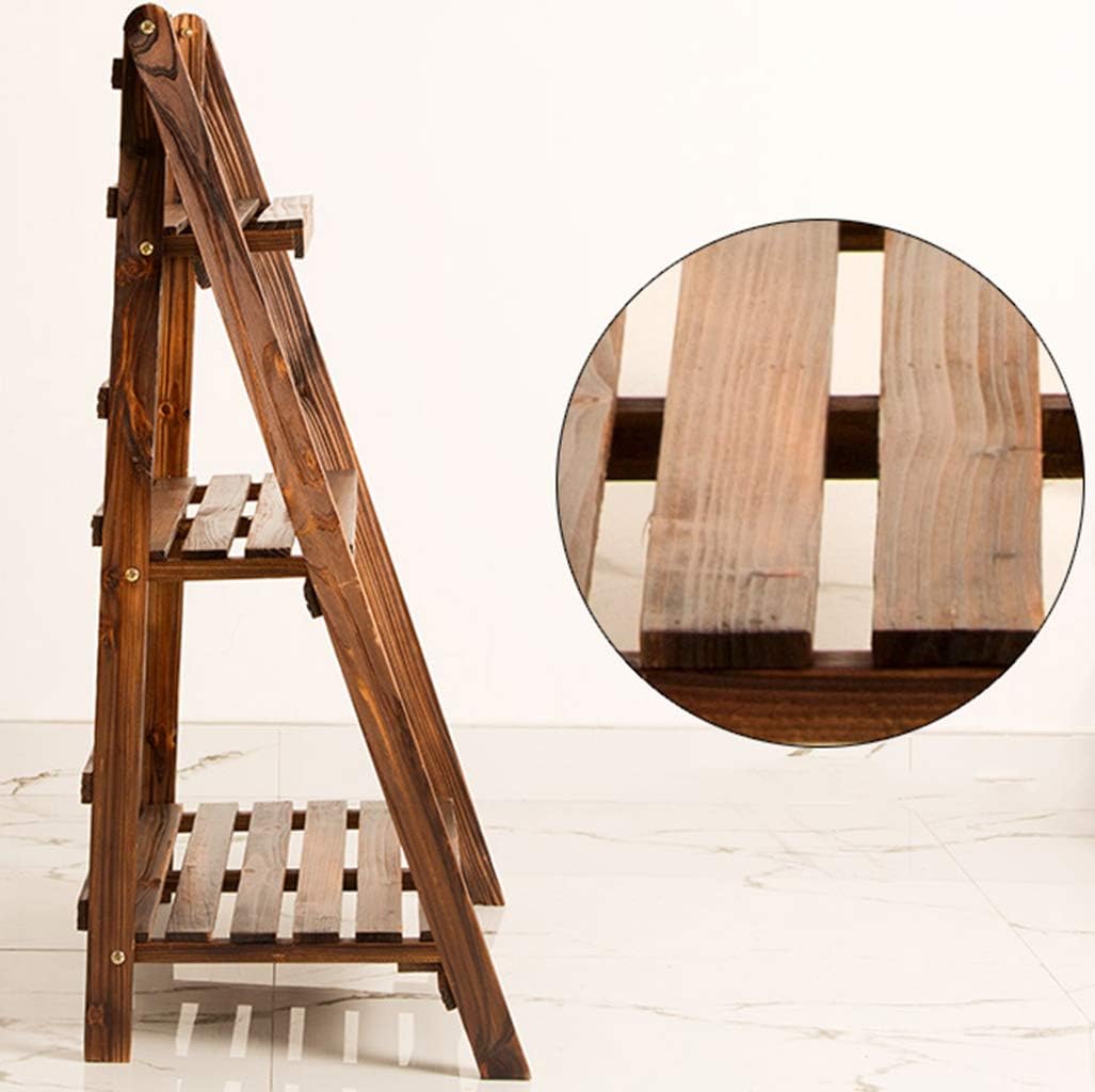 Multi-Layer Flower Shelf Plant Display Stand Ladder Potted Rack Wooden Carbonized Foldable Storage Shelves Free Standing for Indoor Outdoor Garden Decoration