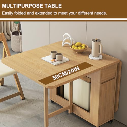 Space Saving Folding Dining Table with 4-6 Chairs, Extendable Drop Leaf Farmhouse Wood Kitchen Dining Room Tables Set for 6, Collapsible Expandable Kitchen Dining Living Office Furniture,6 Cha