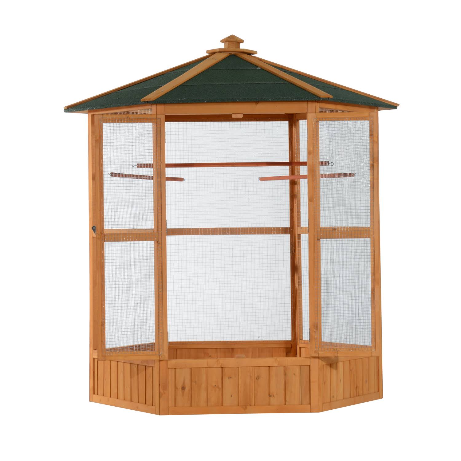 Pawhut Hexagonal Outdoor Aviary Bird Cage, Brown