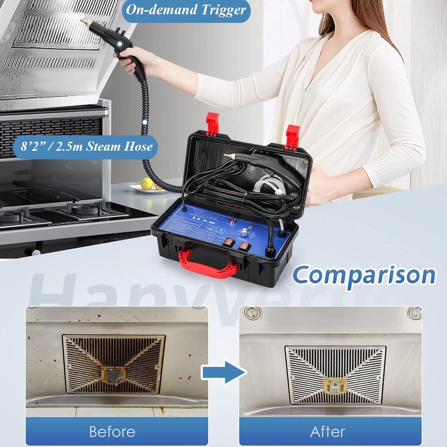 High Pressure Steam Cleaner 3000W,120℃ High Temperature Commercial Steam Cleaner,Household Cleaning Machine- Hot&Cold Water,for Most Floors, Counters, Appliances, Windows, Autos, and More, Black
