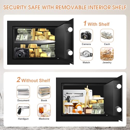 2.2 Cu Home Use Safe Box Fireproof Waterproof, Safety Box with Digital Keypad Sensor Light Key for Office Documents