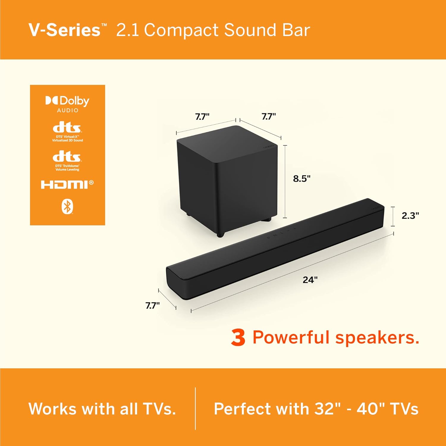 VIZIO 24-inch 1080p Smart TV and 2.1 Channel Sound Bar with Wireless Subwoofer Home Theater System