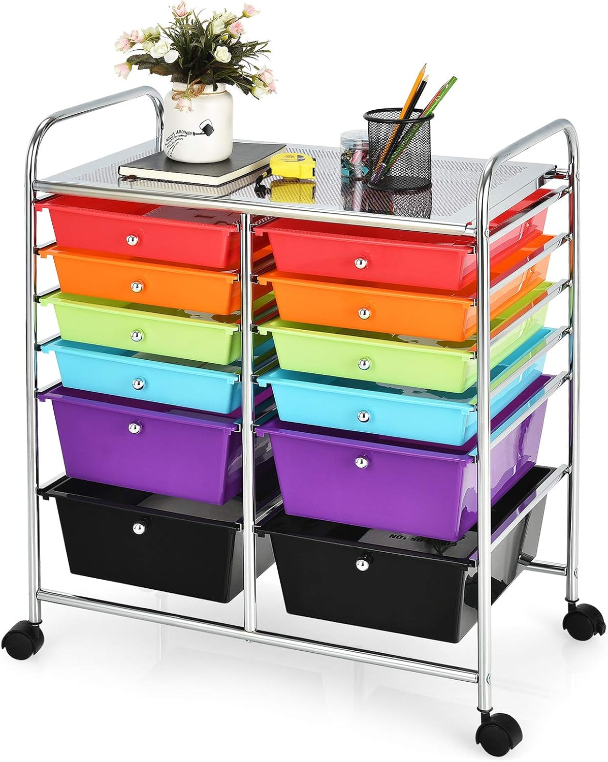 Giantex 12 Drawer Rolling Storage Cart Tools Scrapbook Paper Office School Organizer (Black) Pack of 2