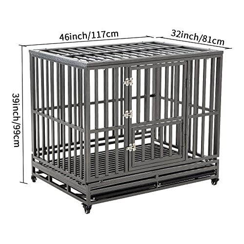 LUCKUP Heavy Duty Dog Cage Metal Kennel and Crate for Medium and Large Dogs, Pet Playpen with Four Wheels,Easy to Install,42 inch,Black