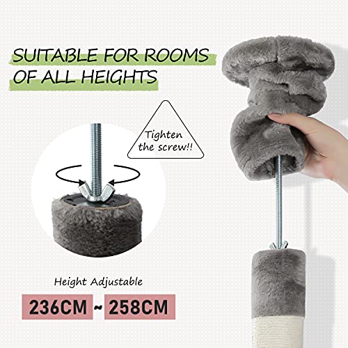 PEQULTI Floor to Ceiling Cat Tree 92.9’’-101.6’’ Height Adjustable Cat Tower Tall Kitty Climbing Play House with Scratching Posts, Cozy Condo, Perches and Large Hammock for Indoor Cats Beige