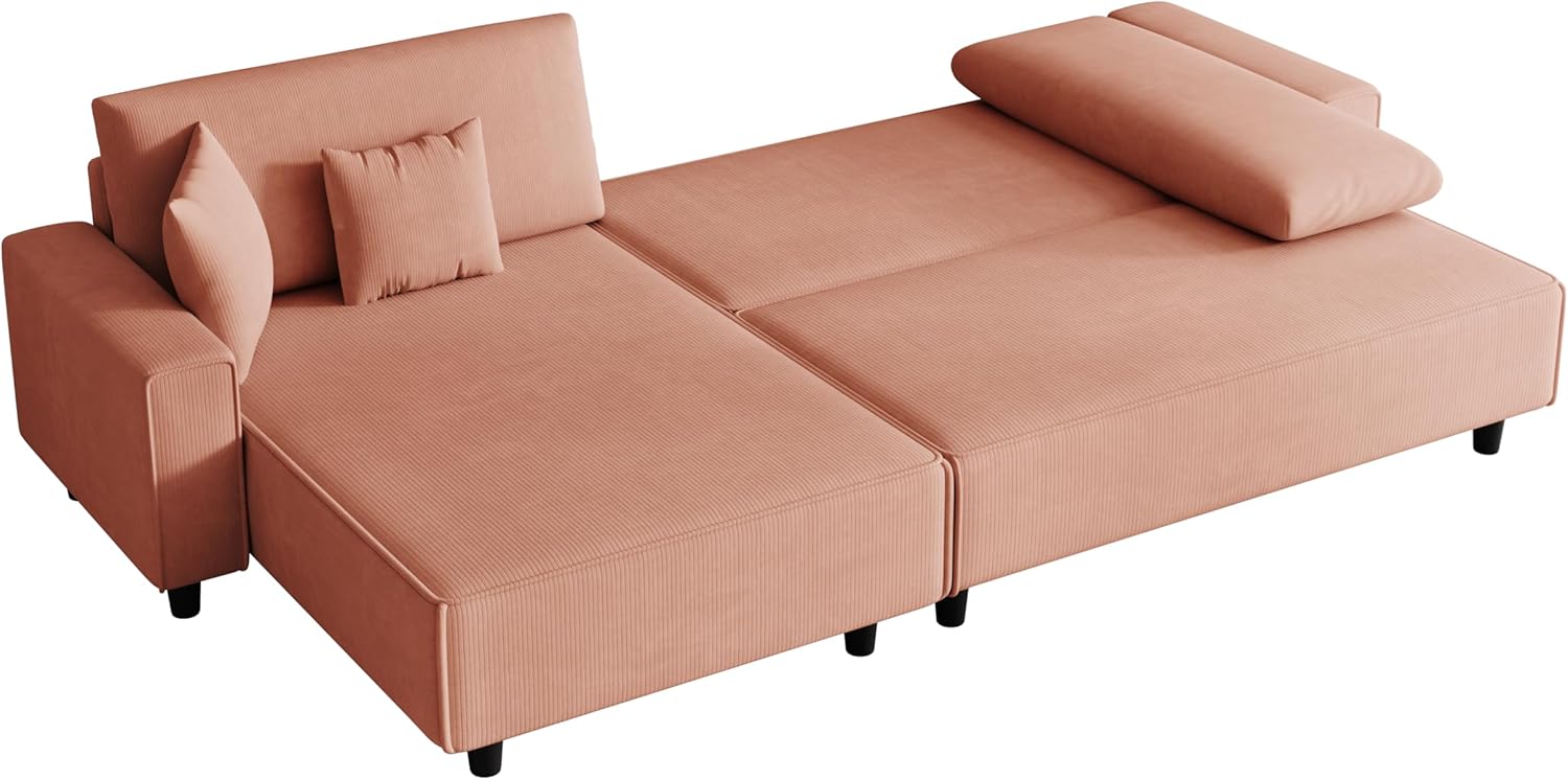 The 93" Orange Corduroy Sofa Bed Comes with 2 Pillows to fit in The Living Room and The Apartment is not overcrowded Modern Couch for Bedroom,Apartment Sofa,Office Couch