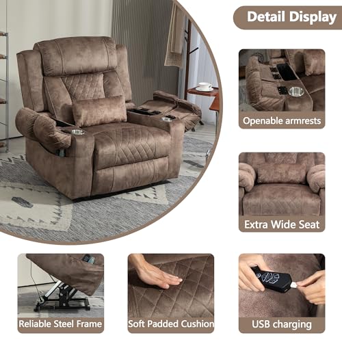 Power Lift Chair Lay Flat Recliner Infinite Position Electric Dual Motor Stand Up Lift Chair with Massage and Heat for Adults,Heavy Duty Recliners with 2 Remote Controls and Two Cup Holders