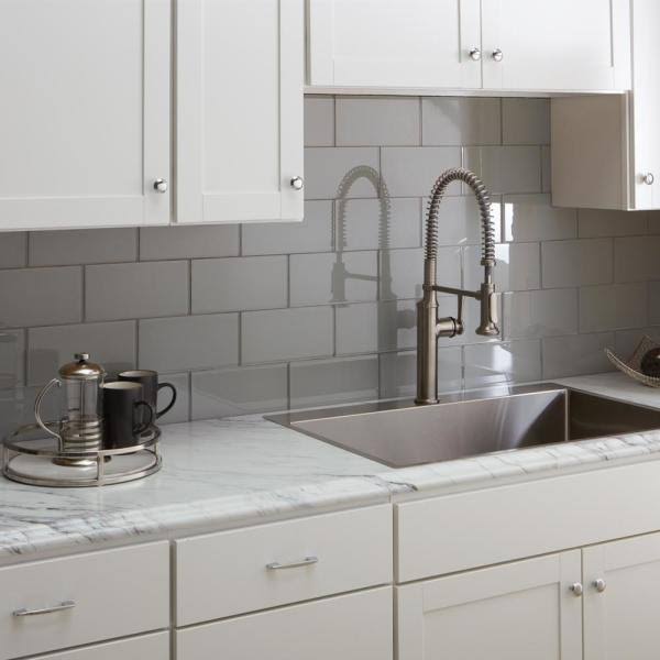 Hampton Bay 8 ft. White Laminate Countertop Kit with Left Miter and Full Wrap Ogee Edge in Calcutta Marble