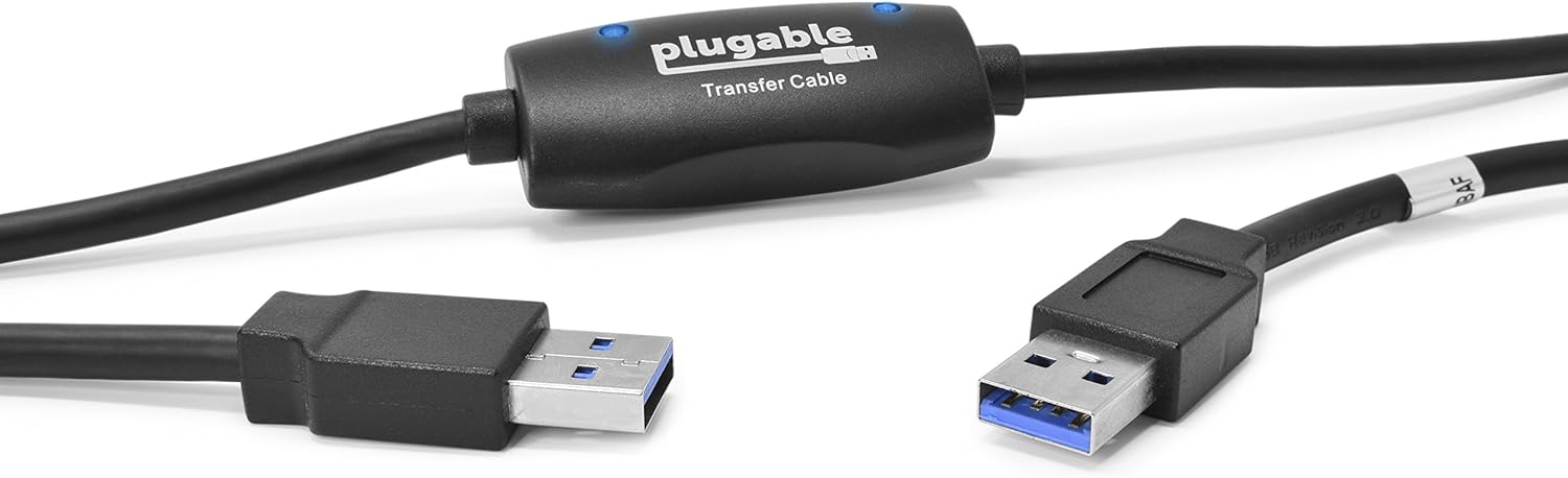 Plugable USB 3.0 Transfer Cable, Unlimited Use, Transfer Data Between 2 Windows PC's, Compatible with Windows 10, 8.1, 8, 7, Vista, XP, Bravura Easy Computer Sync Software Included
