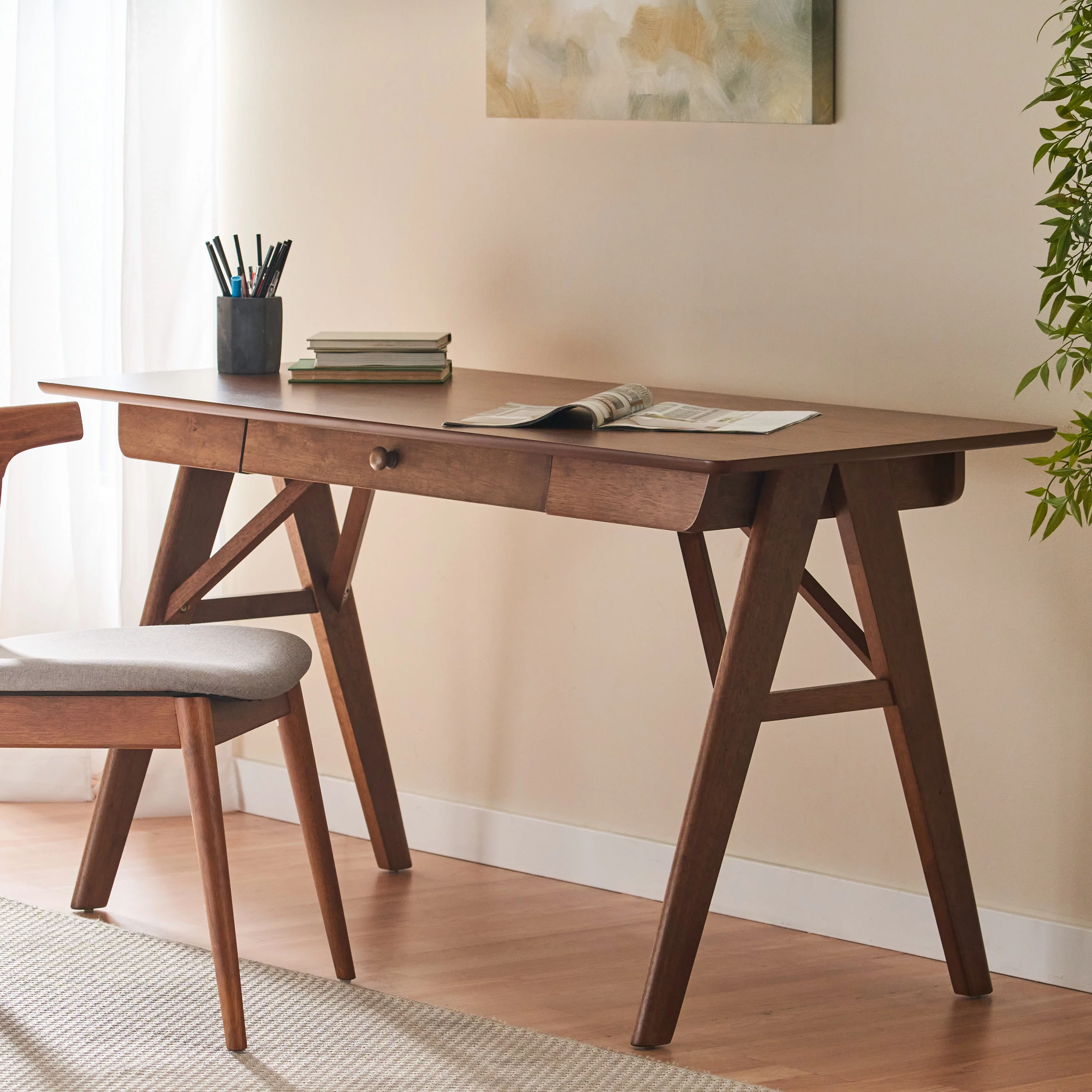 Belle Mid Century Wood Desk Walnut