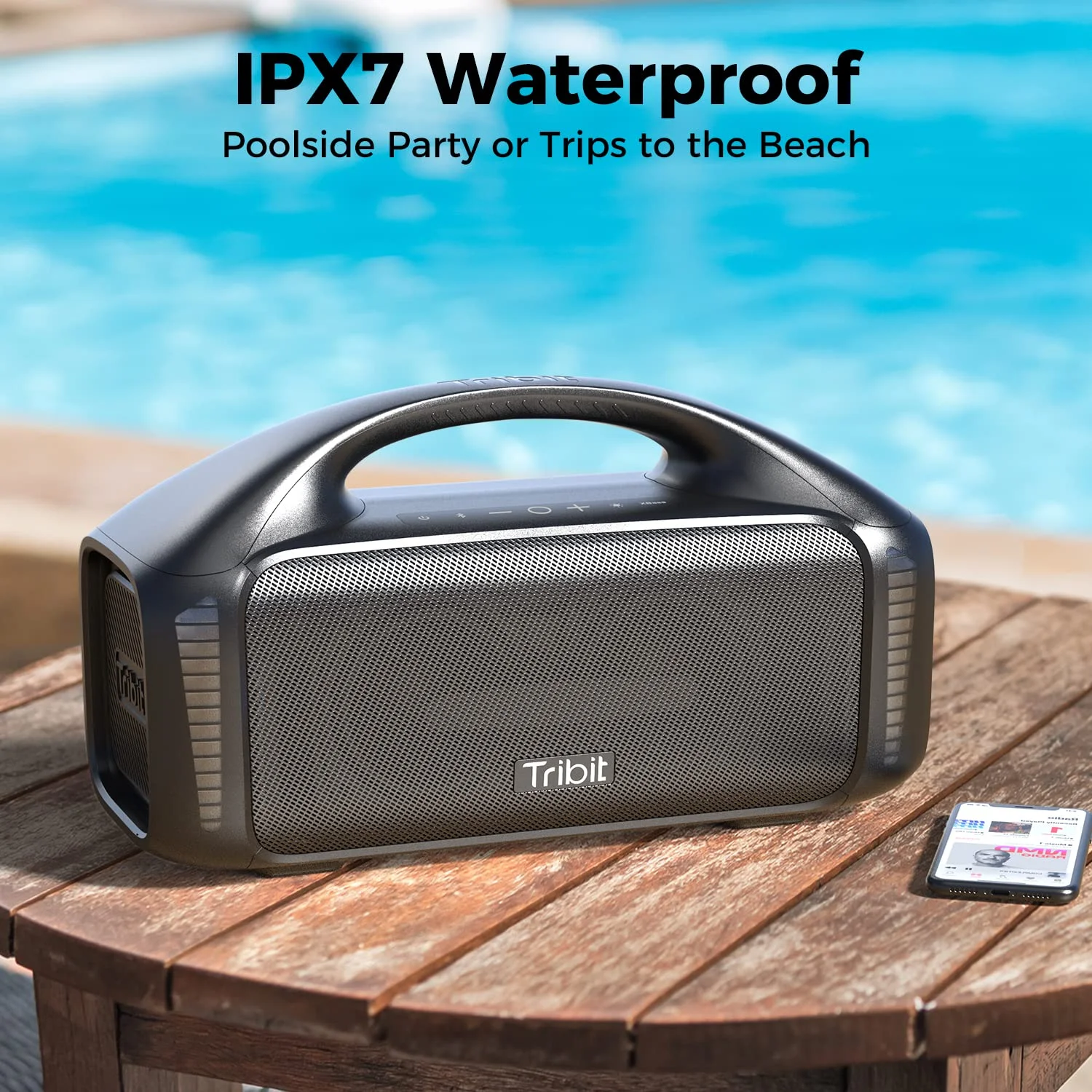 Tribit StormBox Blast Portable Speaker,90W Stereo Sound Loud Speaker with XBass,IPX7 Waterproof Bluetooth Speaker LED Light, PowerBank, Bluetooth 5.3, Custom EQ, 30H Playtime Party