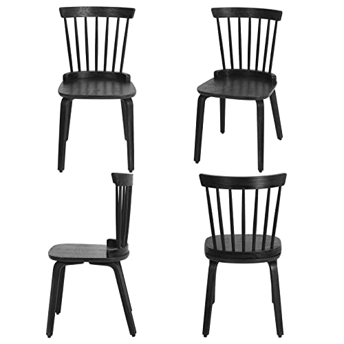 Farmhouse Dining Chairs Set of 4, Solid Wood Windsor Side Chair with Bentwood Legs Armless Black Spindle Back Kitchen Chairs for Dining Room Living Room, Black