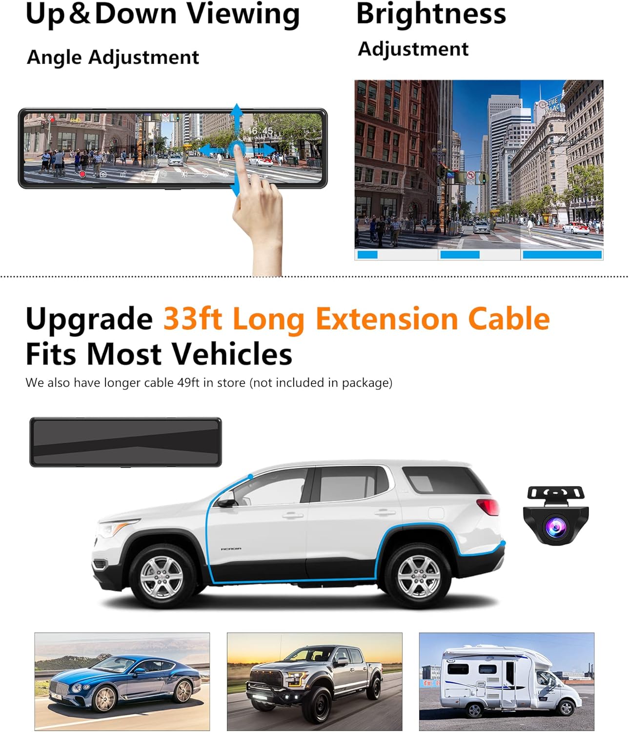 【Newest Detached】 Mirror Dash Cam with Detached Front Camera 11 Rear View Mirror Camera Front and Rear FHD 1080P Waterproof Backup Camera Full Touch Screen for Car with Night Vision,Parking Assist