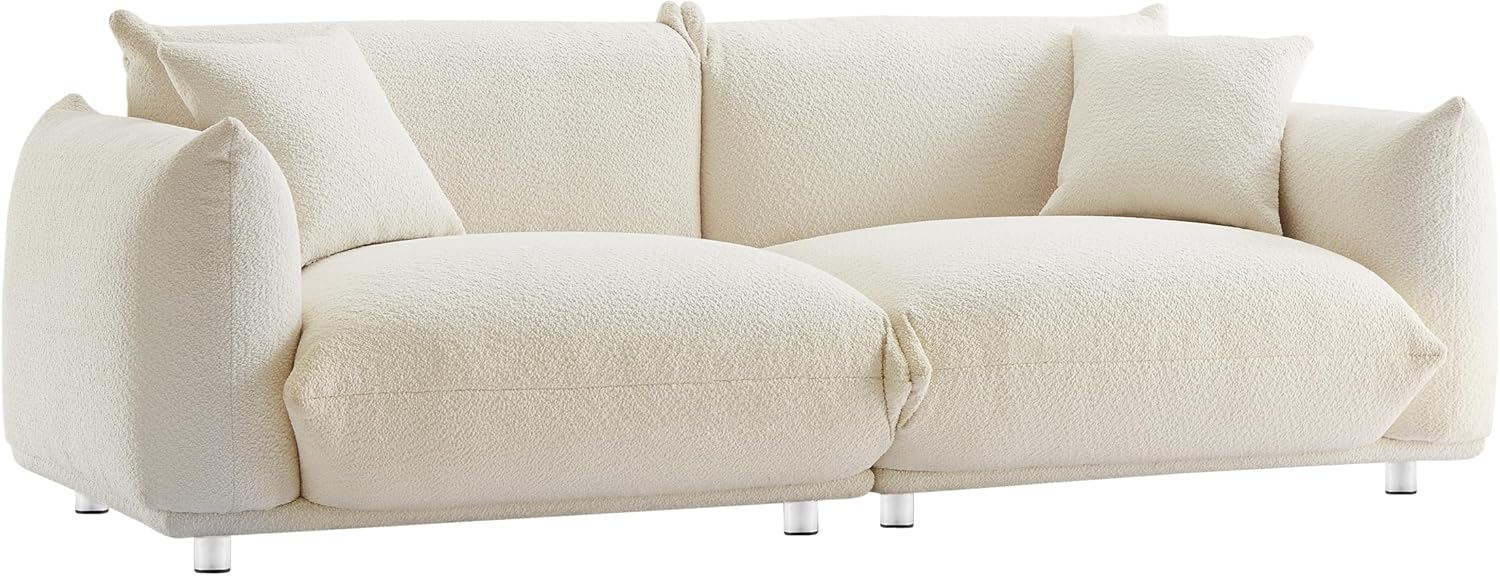 CHARMMA 87" Oversized Loveseat Sofa for Living Room, Sherpa Sofa with Metal Legs, 3 Seater Sofa, Solid Wood Frame Couch with 2 Pillows, for Apartment Office Living Room - White