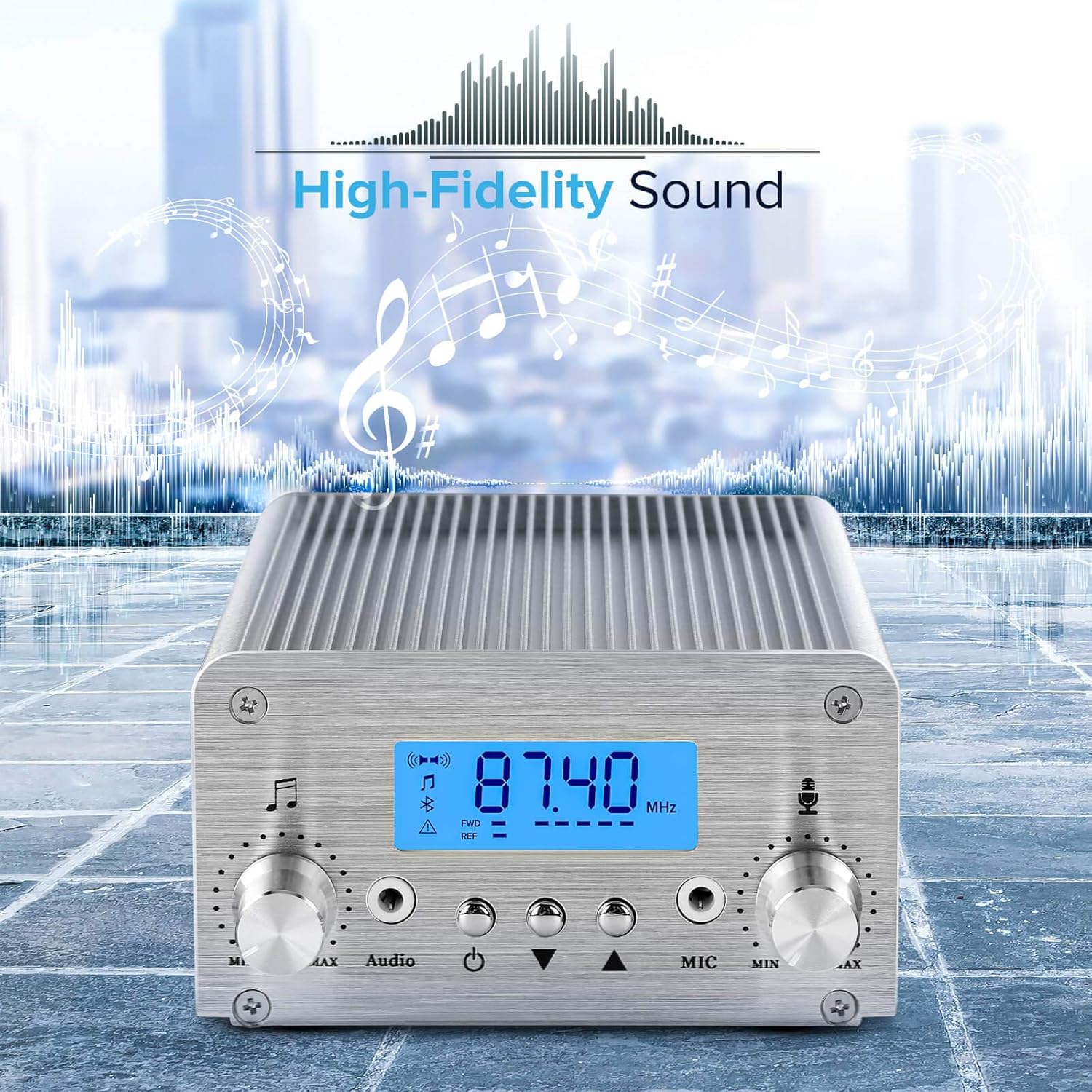 FM Transmitter for Church, APROTII 15W FM Broadcast Transmitter Long Range 1000m, Bluetooth MP3 Broadcast Radio Station 87~108MHz, FM Transmitter for Parking Lot Service, Outdoor Drive-in Movie