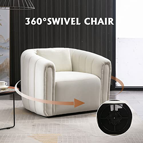ANJ Swivel Barrel Chair with Plump Pillow, Modern Channel Velevt Accent Chair, Comfy Round Armchair, Swivel Accent Chair for Nursery Living Room Bedroom (Green)