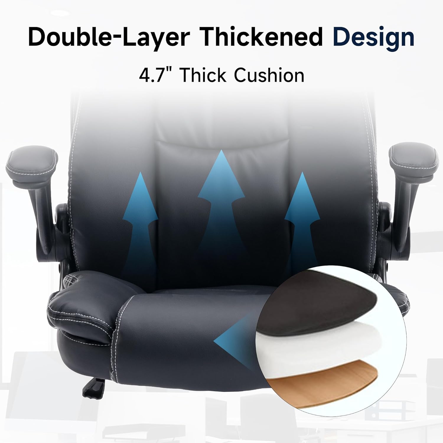 Big and Tall Office Chair,High Back Executive Office Chair with Flip-up Armrest,PU Leather Ergonomic Office Chair with Back Lumbar Support,Swivel Rolling Desk Chair with Wheels(Black)