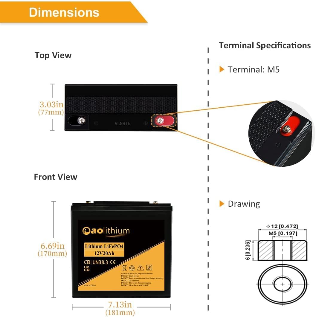 Aolithium 100ah Lithium Battery 12V LiFePO4 Battery with Bluetooth APP 4000 Cycles Maintenance-FreeBattery with Built-in BMS Perfect for RV Solar Marine UPS Off-Grid Applicatins