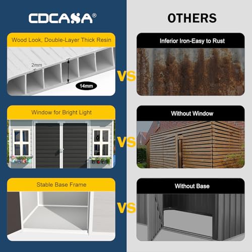 CDCASA 8x6 FT Resin Storage Shed, Waterproof Large Outdoor Sheds with Floor & Lockable Door & 2 Windows, Plastic Tool Shed for Outside, Backyard, Patio, Poolside, Bike, Dove Grey