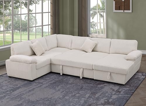 Oversized U-Shaped Sectional Sofa Couch Plush Corduroy Upholstered Modular Deep Seat Sofa&Couch Sectional W/Right Facing Chaise Lounge and 7 Toss Pillows for Home Apartment Living Room Furniture Sets