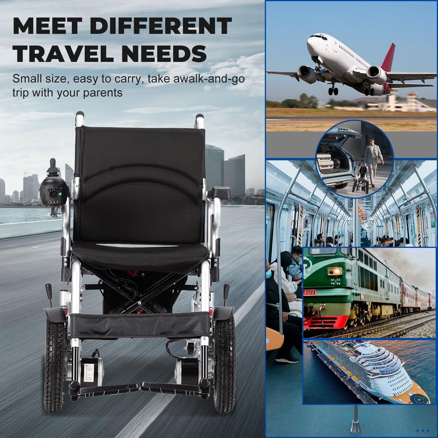 Electric Wheelchair for Adults Lightweight Foldable,All Terrain Motorized Wheelchair for Seniors Portable,20 Miles Long Travel Range-500W Motor Power Wheelchair-Compact Portable Airline Approved