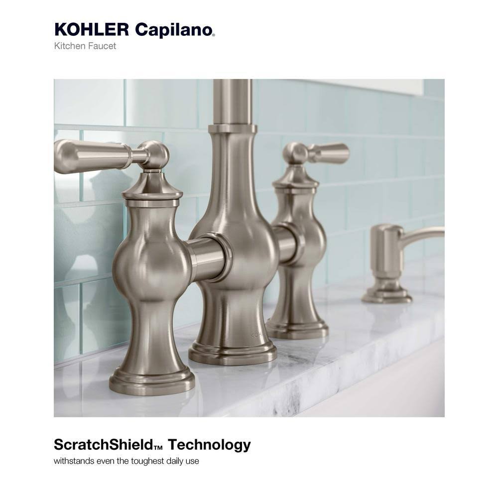 Kohler Capilano 2-Handle Bridge Farmhouse Pull-Down Kitchen Faucet with Soap Dispenser