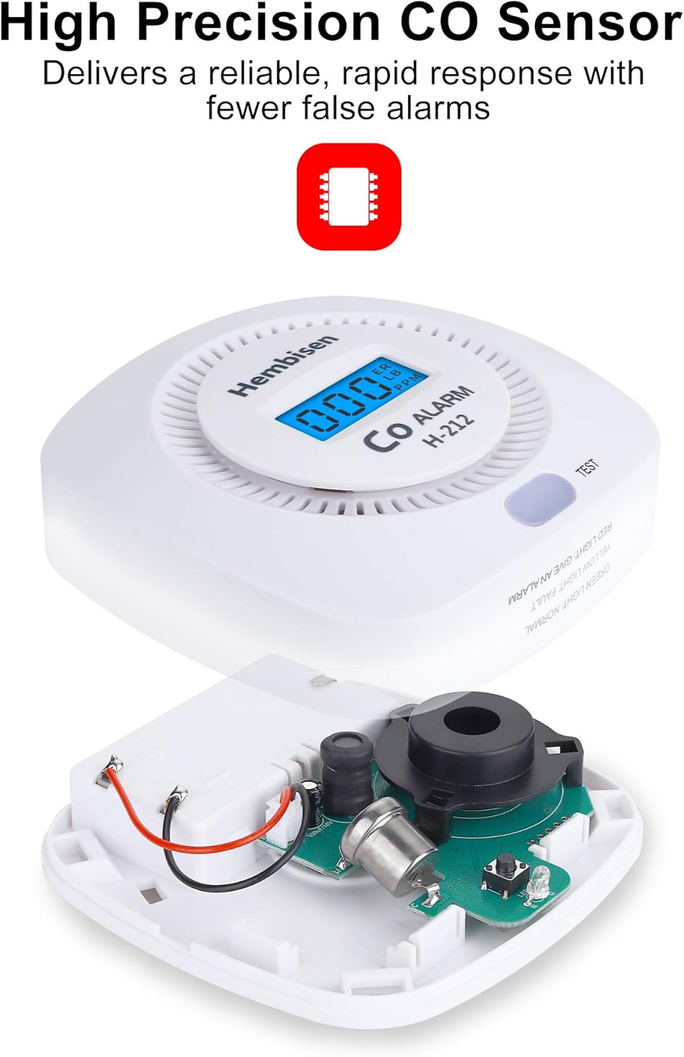Hembisen Carbon Monoxide Detectors Alarm 3 Pack Co Detector Battery Powered with Digital Display for Home,Easy to Install,UL2034