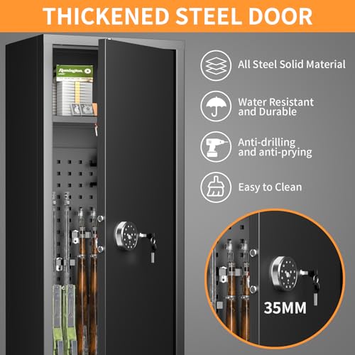 Bonusall 10-14 Tall Gun Safe,Gun Safe for Home Rifle and Pistols, Gun Locker for Rifles and Shotguns, Rifle Safe for Home with Removable Shelf, Flaged Design, Pocket
