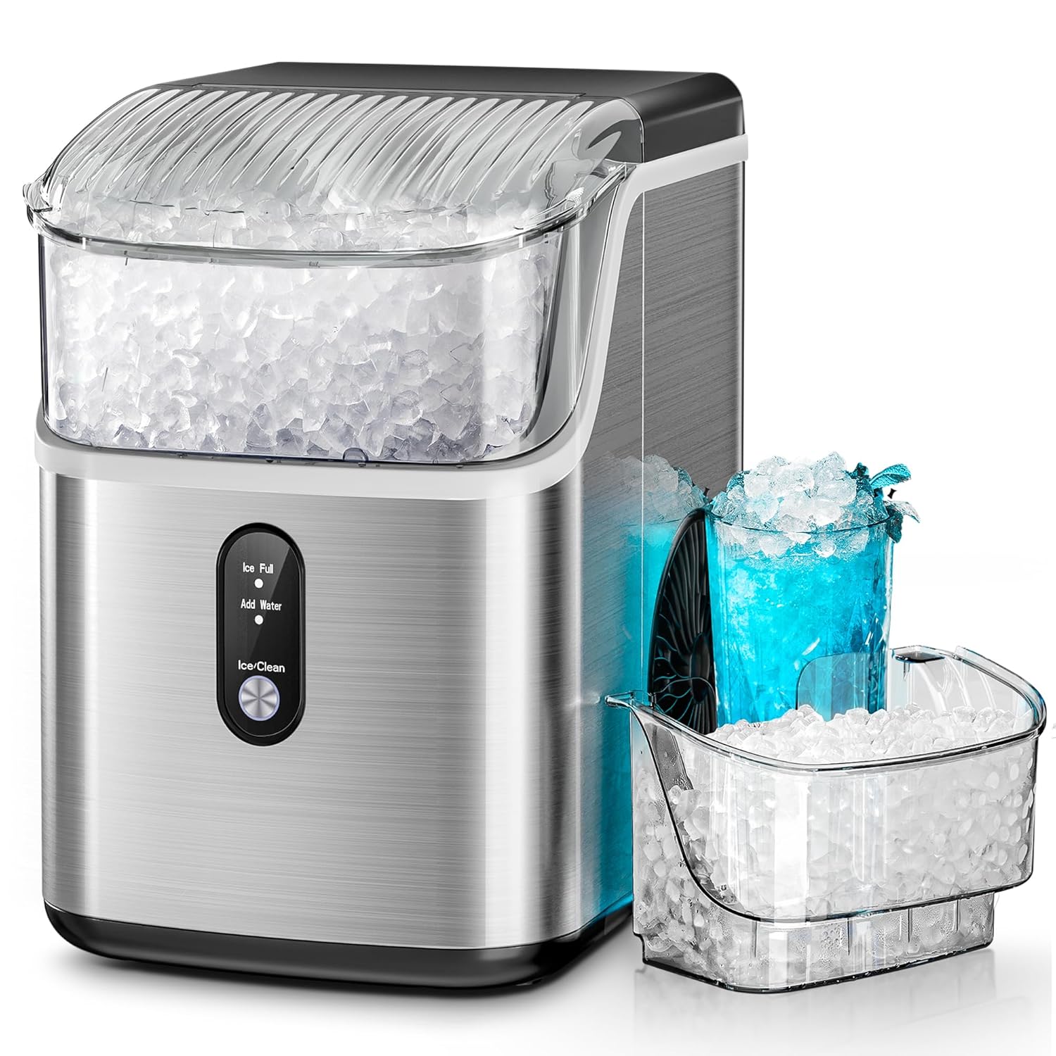 Kismile Nugget Ice Makers Countertop, Pebble Ice Maker Machine with Pellet Ice, 35lbs/Day, Ice Maker Machine with Self-Cleaning, Sonic Ice Makers Countertop for Home & Kitchen (Stainless Steels)