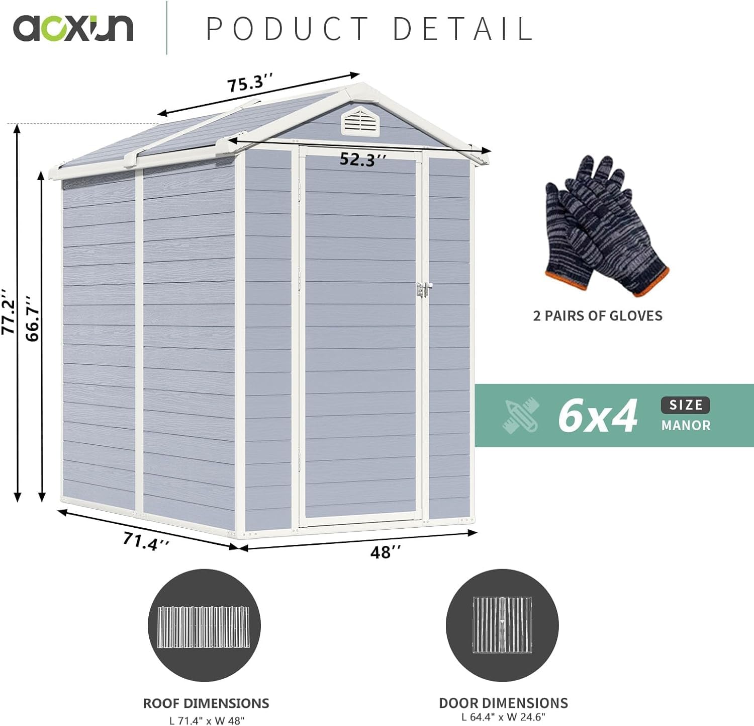 Aoxun 4'x6' Resin Outdoor Storage Shed with Lockable Door - Ideal for Garden Tools, Bike Accessories, Beach Chairs, and Patio Furniture - Gray