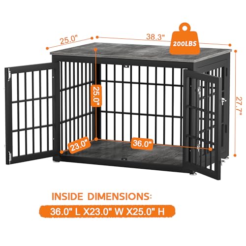 48 Inch Heavy Duty Dog Crate Furniture for Large Dogs, Decorative Pet House End Table, Extra Large Wooden Cage Kennel Furniture Indoor, Natural and White