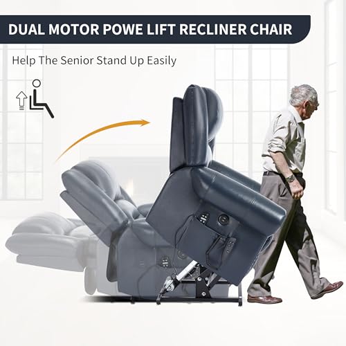 Dual Motor Power Lift Chair, Lay Flat Recliner Chair, Electric Recliner with Massage and Heat for Elderly, Remote Control, Infinite Position, Standing Assistance, USB Ports, Faux Leather, Brown