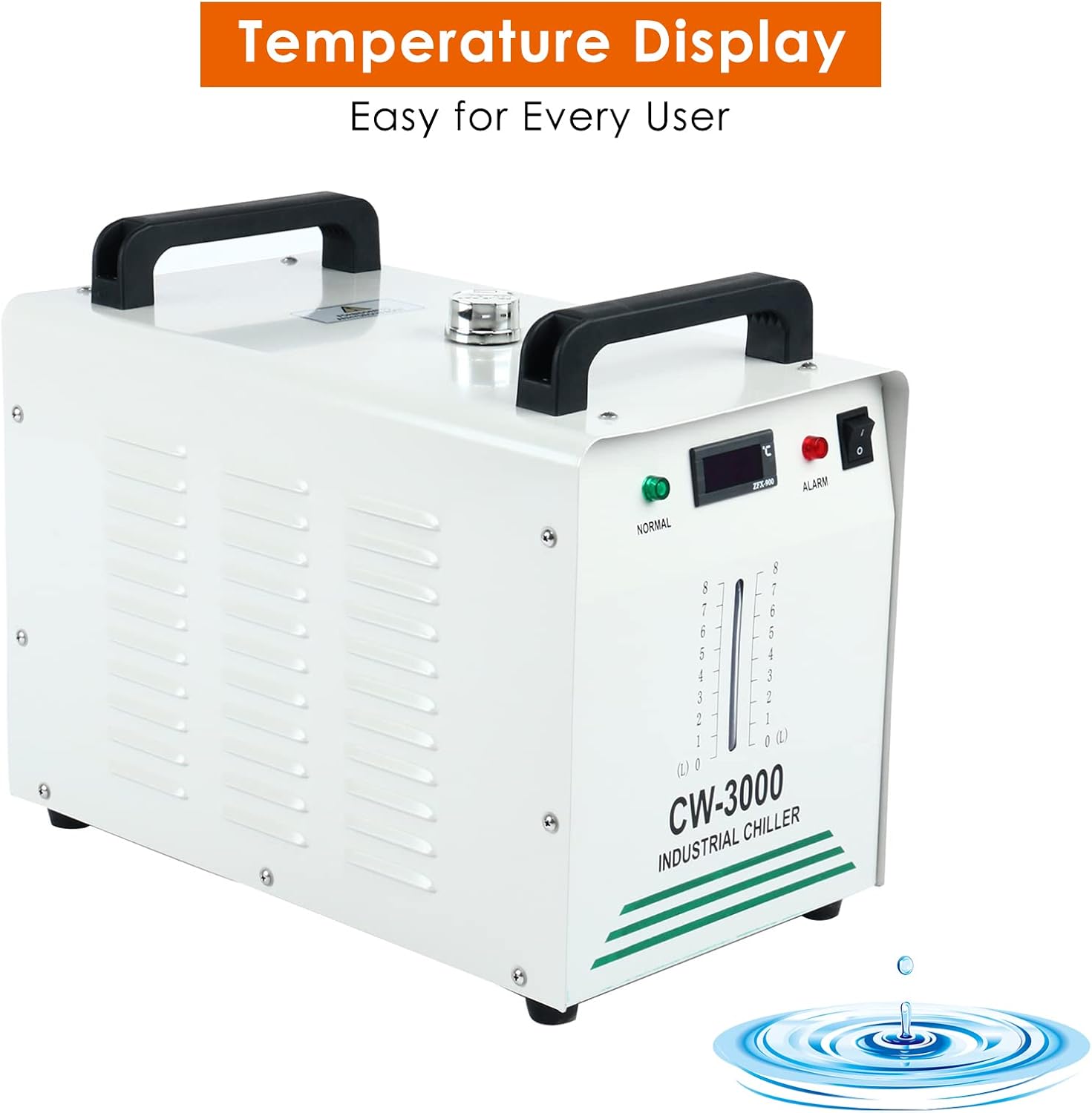 DasMarine CW-3000 Water Chiller,8L Industrial Water Chiller,Thermolysis Type Water Cooling Chiller Machine,110V Economic Water Cooling Equipment for 60W 80W Laser Engraving Machine