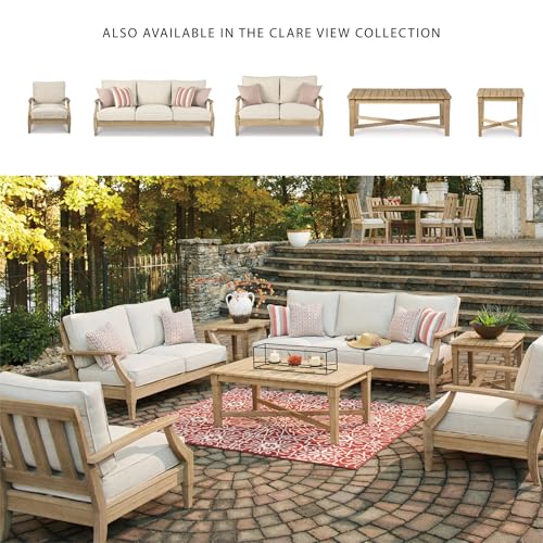 Signature Design by Ashley Carter Hall Outdoor Eucalyptus Patio Sofa with Cushion, Beige