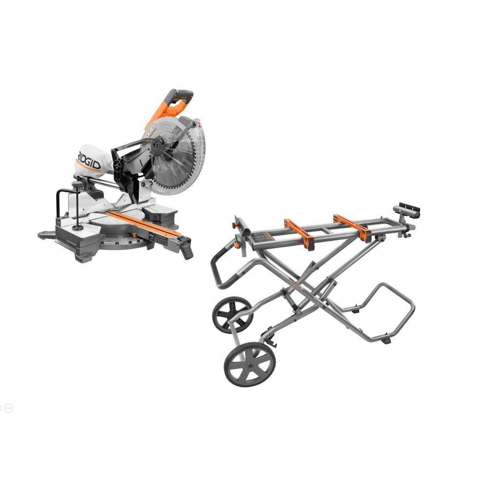 Ridgid 12 in. Sliding Miter Saw and Universal Mobile Miter Saw Stand with Mounting Braces