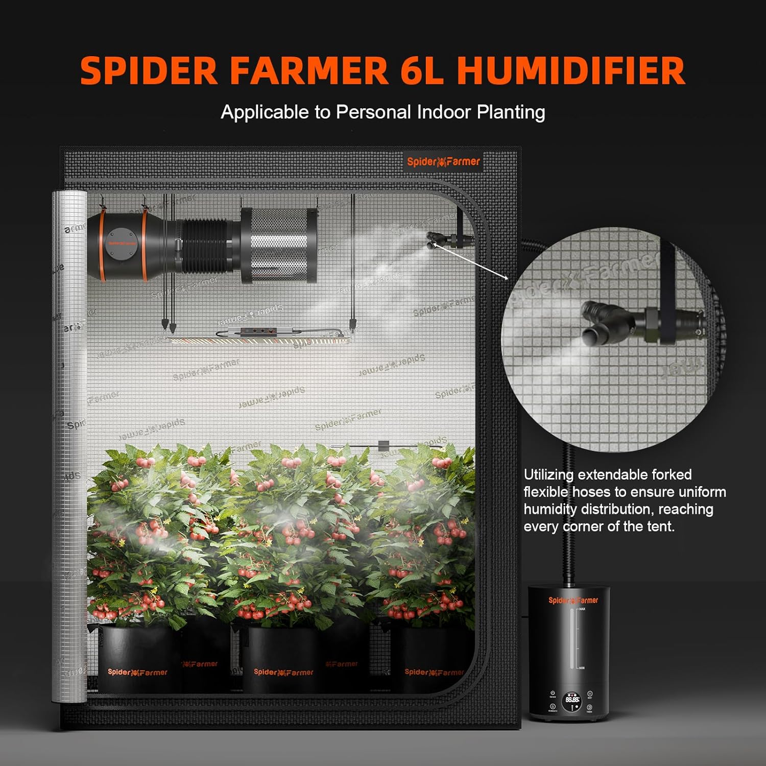 Spider Farmer 24"x24"x48" Grow Tent and 6L Grow Tent Humidifier