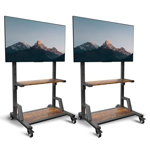 AENTGIU Rolling TV Stand Mobile TV Cart for 32"-75" All Brand TVs, Lockable Portable TV Stand on Wheels with Metal TV Mount & 2 Tier Wood Shelf for Living Room,Bedroom,Office(All Hardware Included)